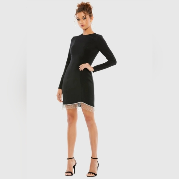 Mac Duggal Dresses & Skirts - Ieena- Mac Duggal, Asymmetrical Beaded Fringe Hem Mini Dress,Black, Size 4, $348